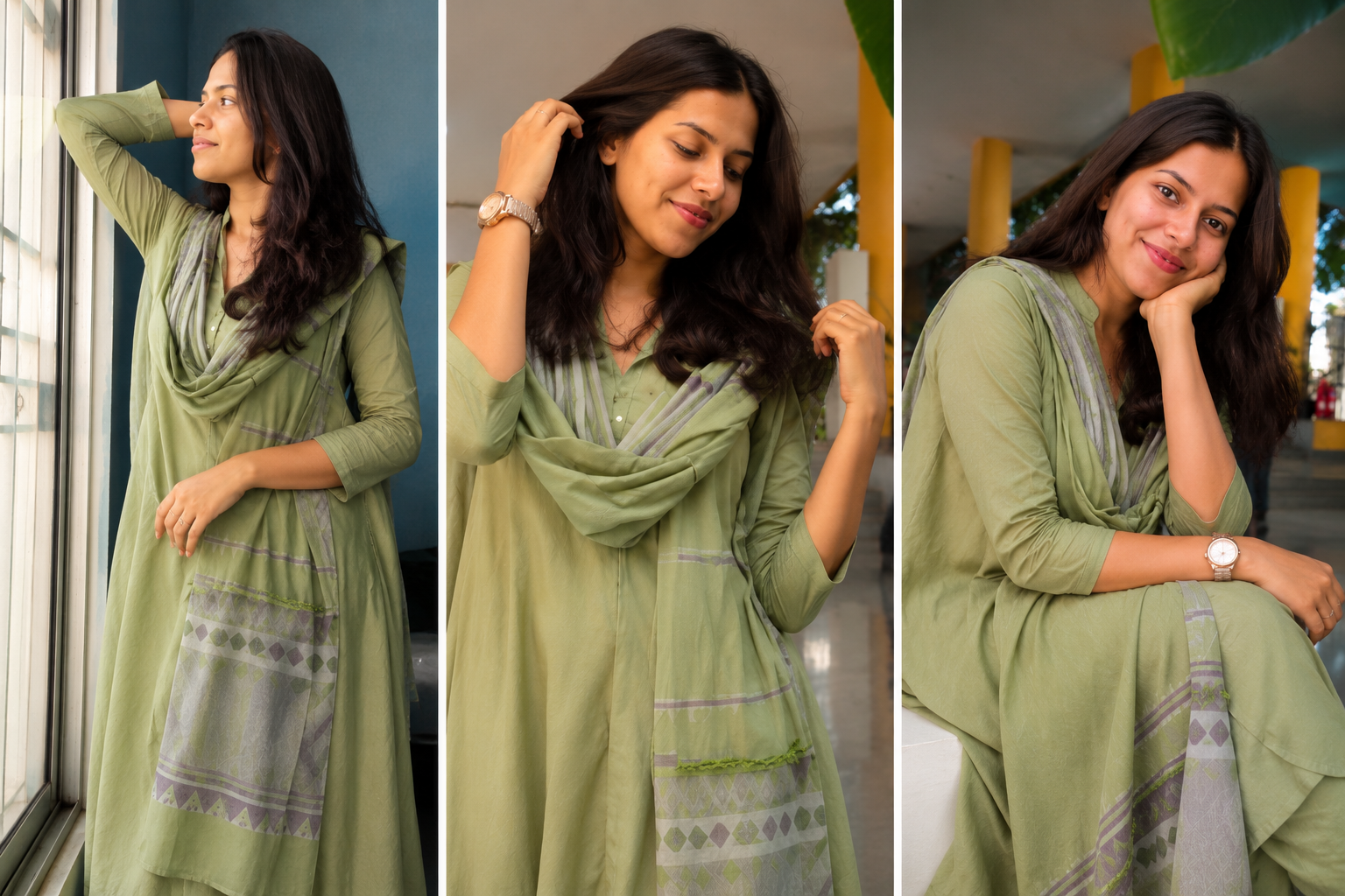 Elegant Green Embroidered A-Line Kurta Set with Dupatta